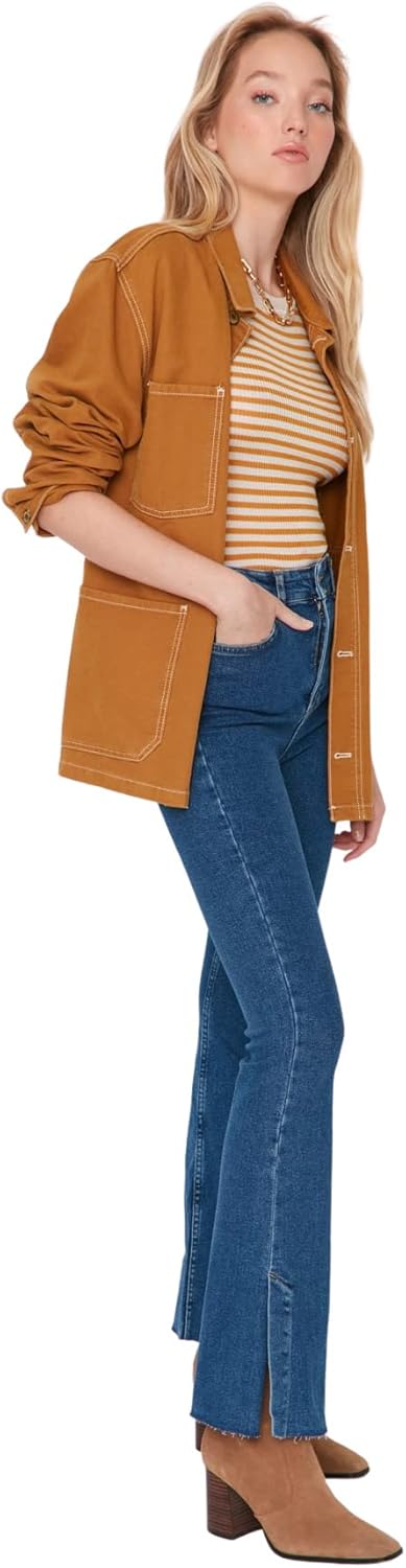 TRENDYOL Damen Herren Hoher Bund Flared Jeans 38 Navy Blue, 38 Navy Blue