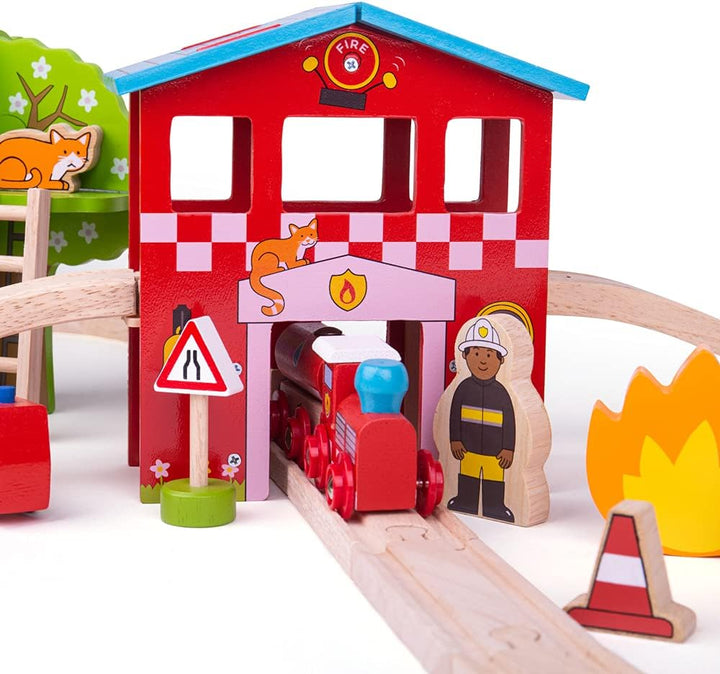 Bigjigs Rail Feuerwehr Schienenbahn Set