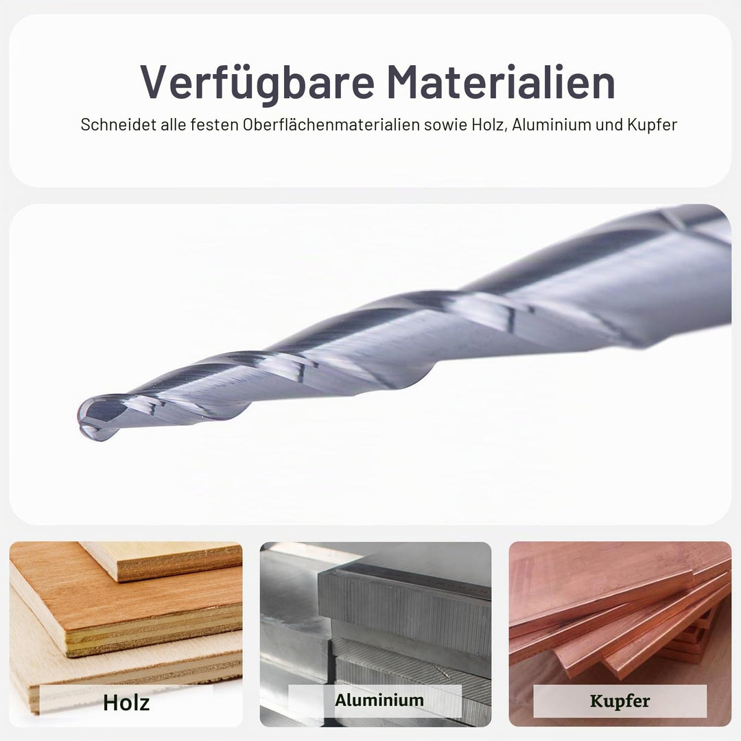 SpeTool Kugelkopffräser Konische Fräser CNC Schaftfräser 2 Flöten 1,0 mm Radius VHM Gravierfräser fü