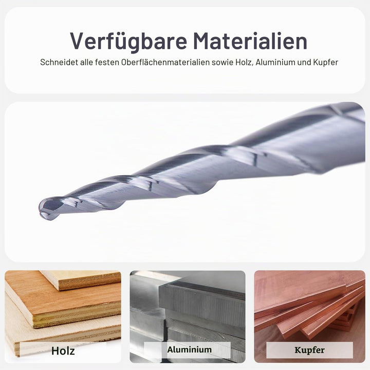 SpeTool Kugelkopffräser Konische Fräser CNC Schaftfräser 2 Flöten 1,0 mm Radius VHM Gravierfräser fü