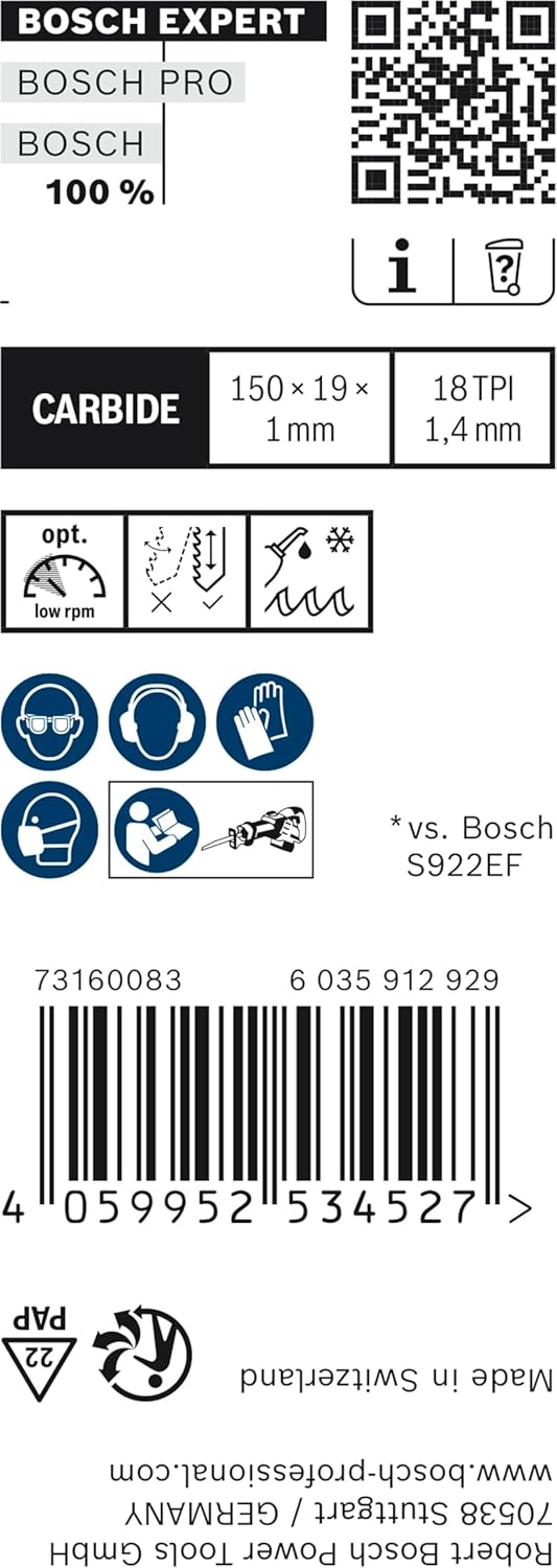 Bosch Professional 10x Expert ‘Thin Tough Metal’ S 922 EHM Säbelsägeblatt (für Edelstahlbleche, Läng