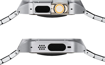 VISOOM Armband Kompatibel mit Apple Watch Ultra 49mm/Series 7 45mm/Series 6 44mm mit Metallrand, Bus