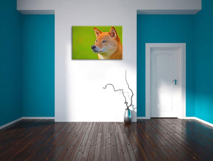 anmutiger Finnen-Spitz im Gras NewArt Format: 100x70 cm auf Leinwand, XXL riesige Bilder fertig gera