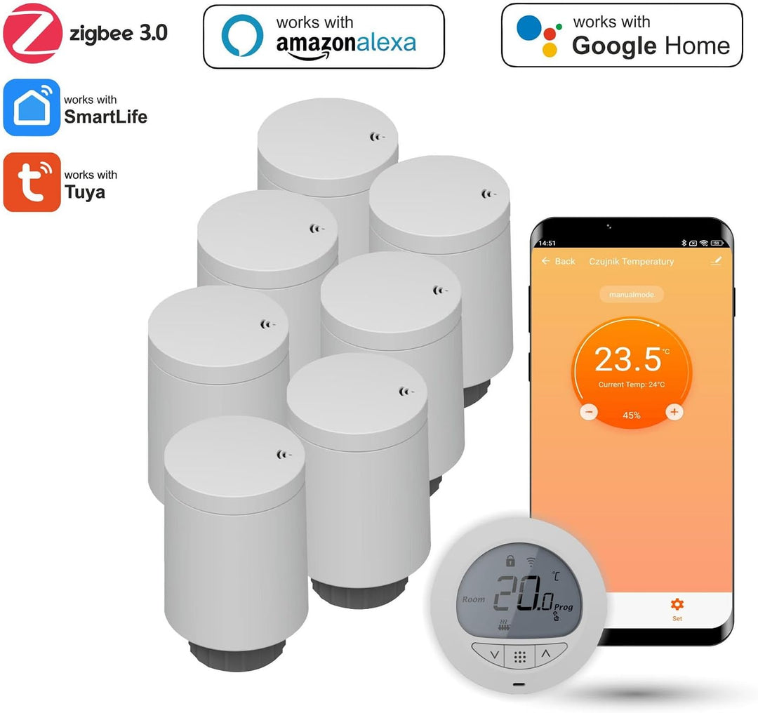 Automat-on Set für Fussbodenheizung mit 7X Smart Heizkörperthermostat und Zigbee Thermostat Fussbode