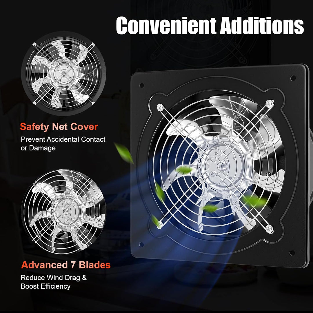 25 * 25 * 15cm Schwarz Axial Industrie Ventilator 200mm Gebläse Lüfter Wand Fenster Abluftventilator