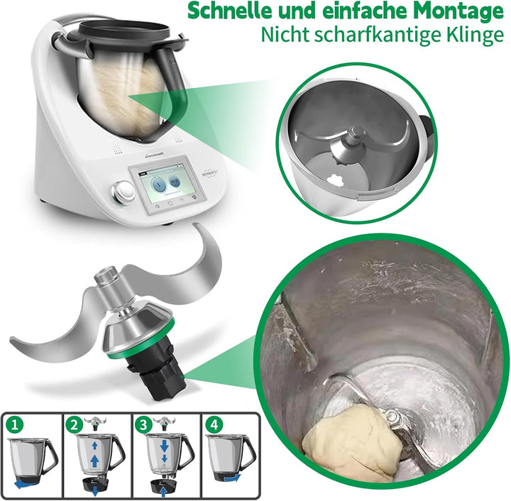 Teigmesser für Thermomix TM6, TM5, Edelstahl Teigmischmesser, Kein Teig-Rückstand und Schmutzkontami