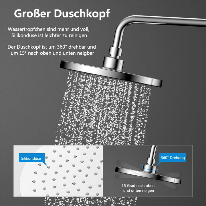 YOOZENA Duscharmatur Komplettset, Duschsystem（Duscharmatur mit Thermostat，Kopfbrause, Duschkopf mit