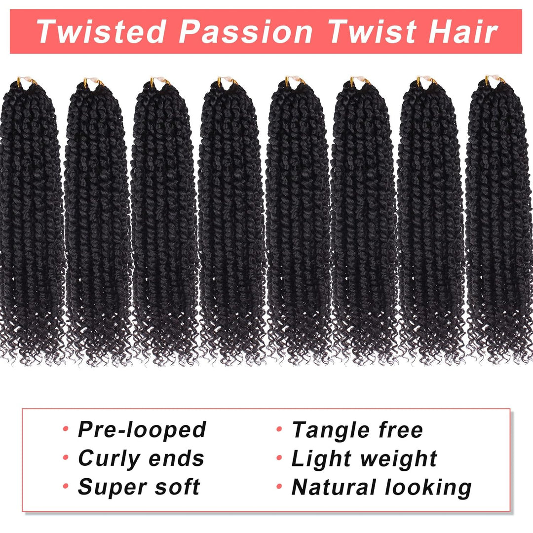 Xtrend 14 inch Black Pre twisted Passion Twist Hair 8Packs 12 Strands/Pack Bohemian Pre Looped Synth