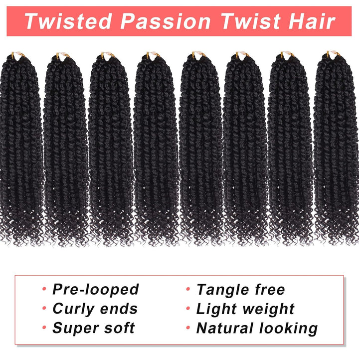 Xtrend 14 inch Black Pre twisted Passion Twist Hair 8Packs 12 Strands/Pack Bohemian Pre Looped Synth