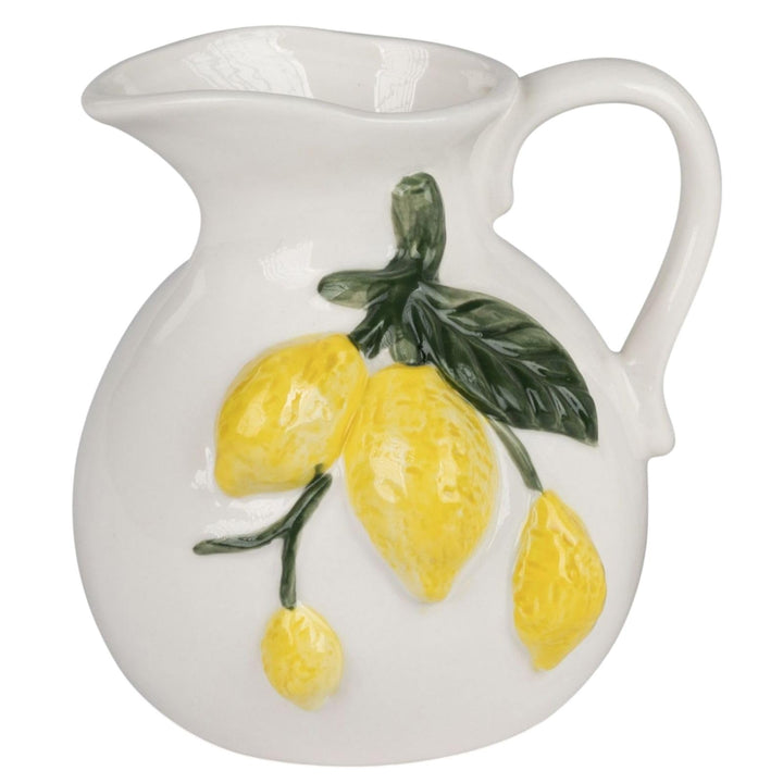 Formano Deko Krug Porzellan Zitronen Deko-Vase aus weiss glasiertem Porzellan mit handbemaltem Zitro