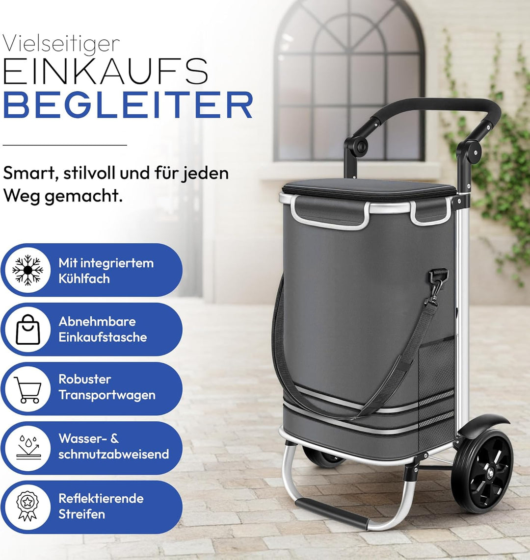 Dimono® Einkaufstrolley Klappbarer 3 in1 Trolley zum Einkaufen; 56 Liter inkl. Kühlfach; Transportwa