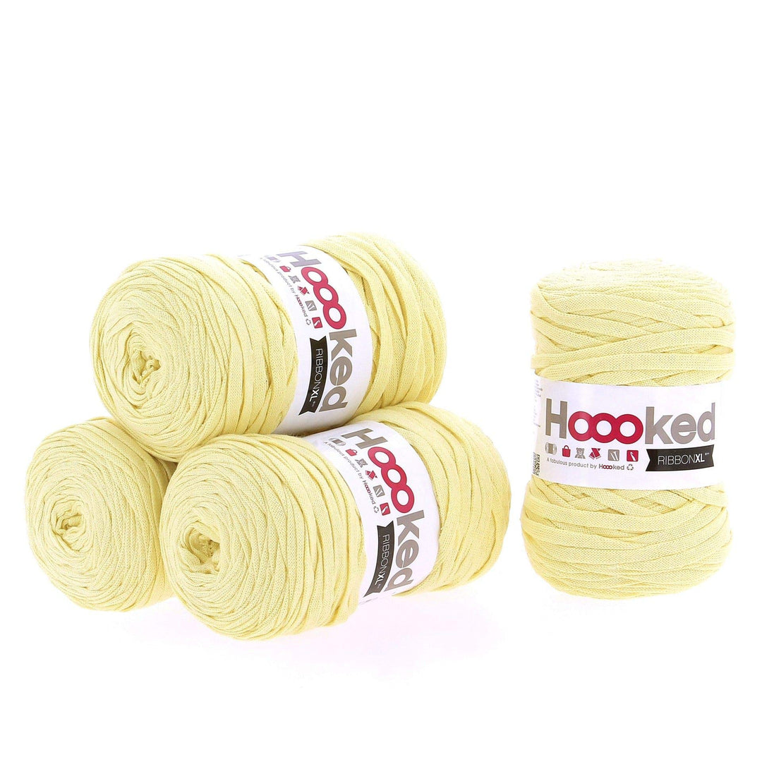 Hoooked Ribbon XL Bändchengarn Sparset aus 4 Rollen Wahl (Frosted Yellow), Frosted Yellow