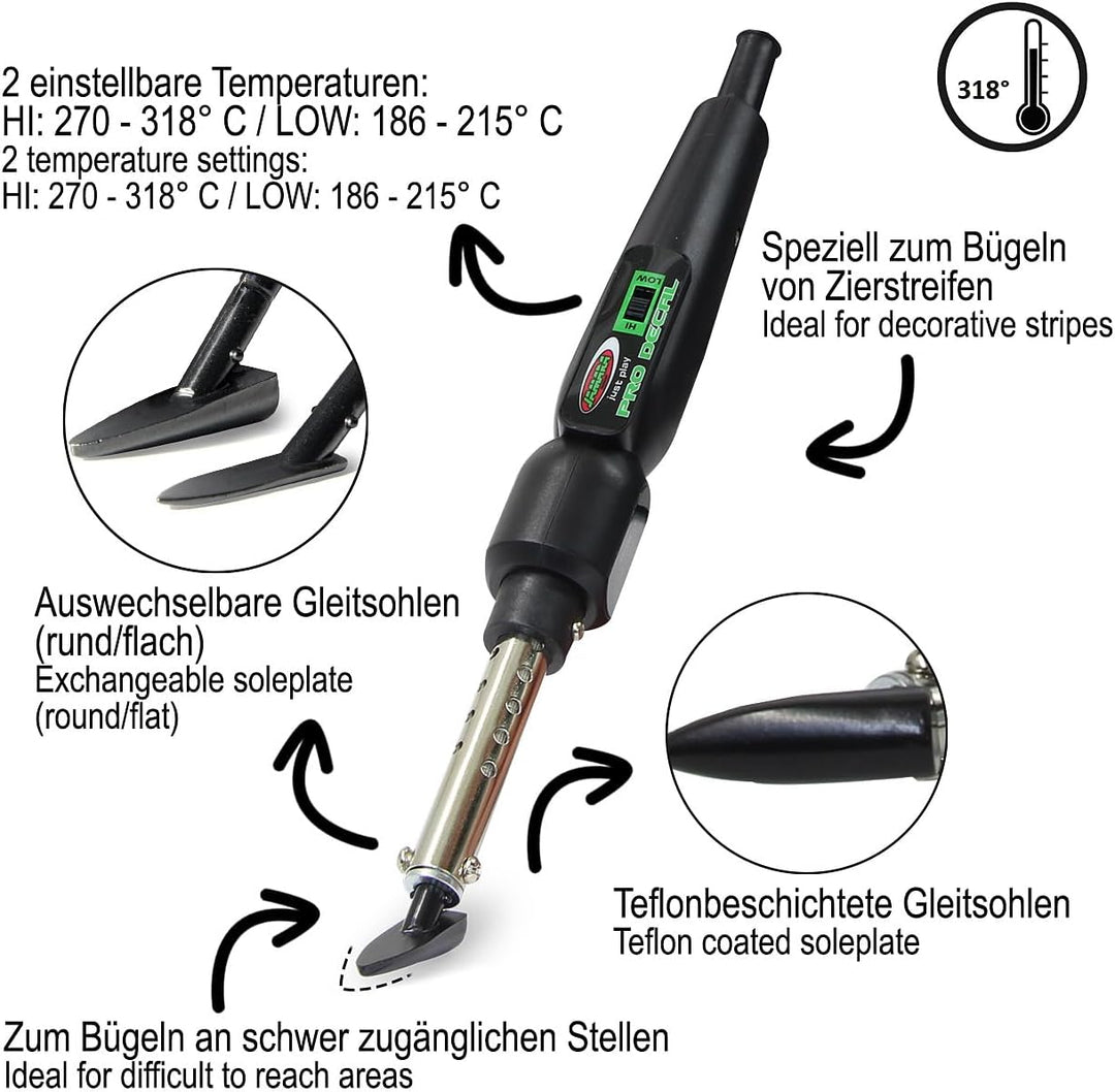 JAMARA 172131 - Folienbügeleisen Pro Decal - Teflonbeschichtete Gleitsohlen (rund / flach), Bügeln a