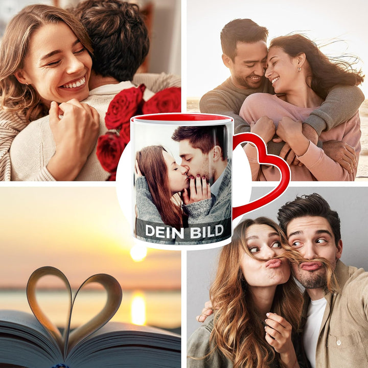 Fototasse mit Herzhenkel personalisiert mit eigenem Bild und Text Fotogeschenk Liebe Valentinstag We