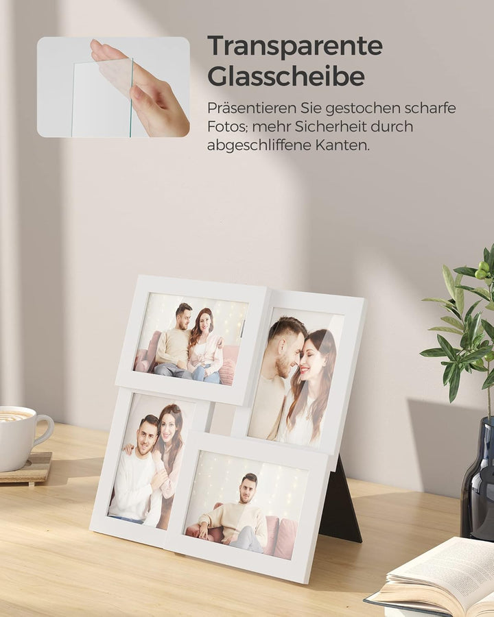 SONGMICS Bilderrahmen, Mehrfachbilderrahmen für 4 Fotos, Fotogrösse 10 x 15 cm, Fotogalerie, Glassch