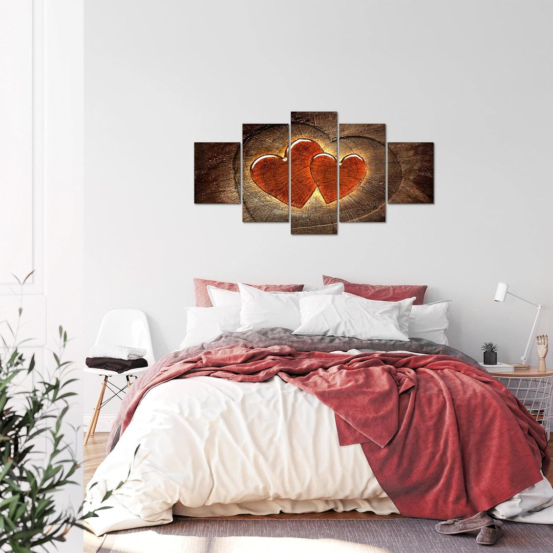 Runa Art Bild Wohnzimmer Schlafzimmer Herzen Holz 5 Teilig Abstrakt Braun Rot Wandbilder auf Vlies L