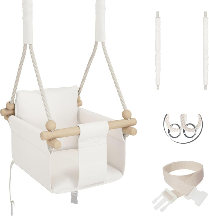 MAMOI® Babyschaukel Kinderschaukel Holz + SICHERHEITSGURT, Schaukel für Kinder Garten Indoor Outdoor