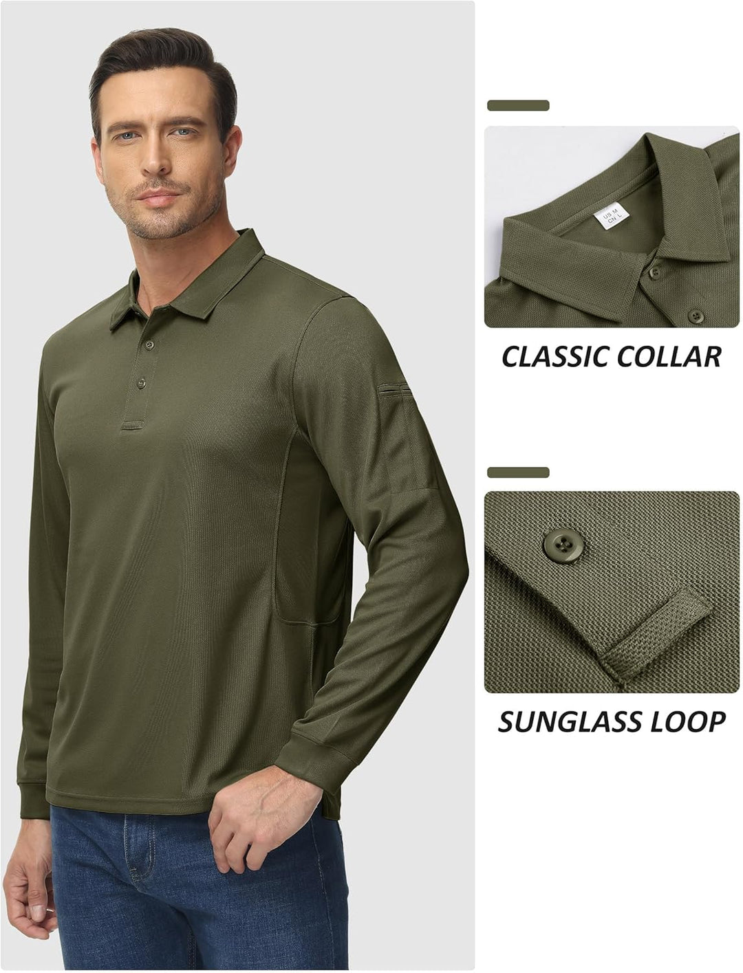 TACVASEN Herren Poloshirt Langarm Golf Tshirts Tactical Shirt Leicht Atmungsaktiv Freizeitshirts mit