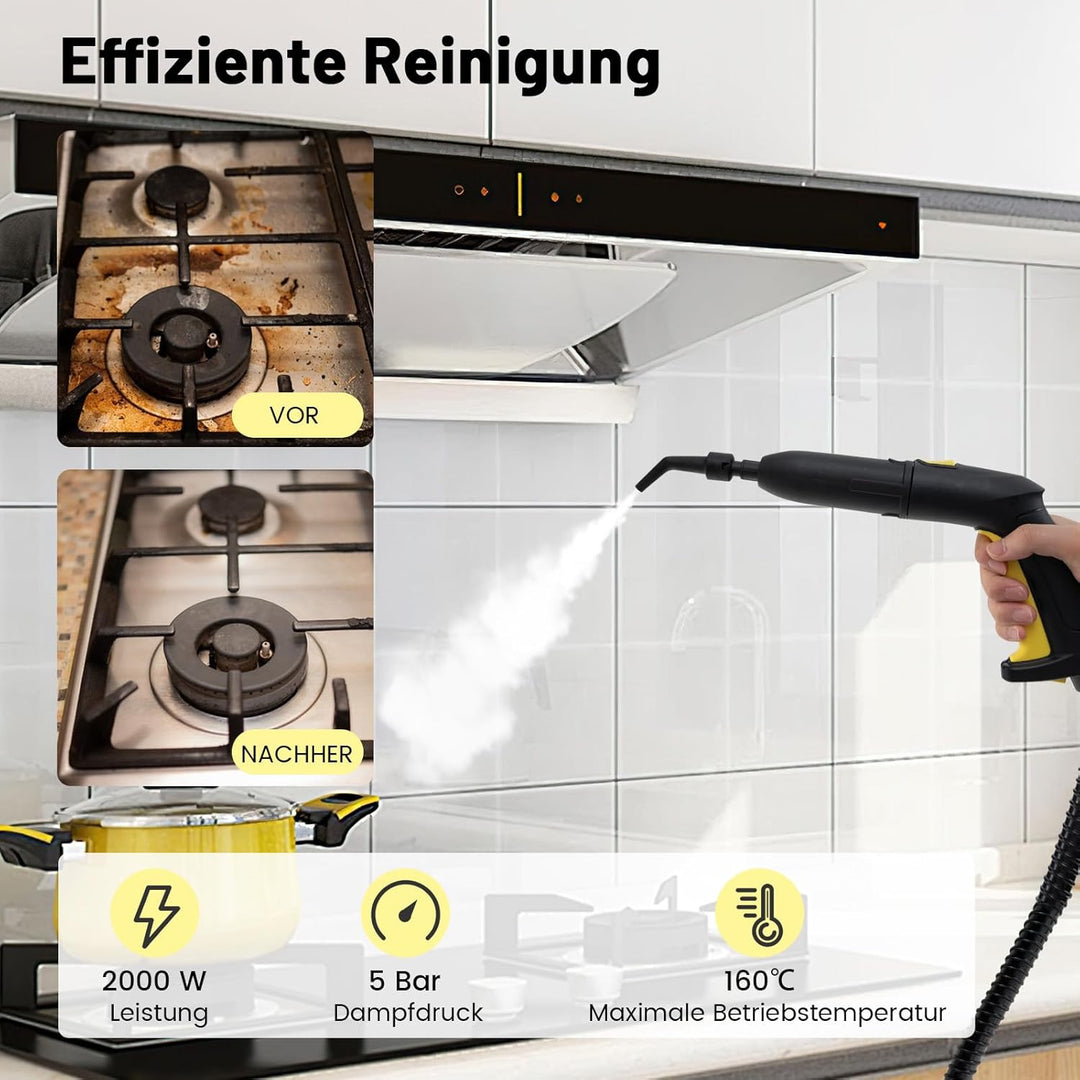 RELAX4LIFE Dampfreiniger 2000W, Dampfdruck: 5 bar, Flächenleistung: 108 m², Tank: 1,8 L, Aufheizzeit