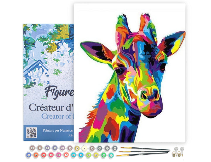 Figured'Art Malen Nach Zahlen Erwachsene Mit Rahmen Giraffe Pop Art - Paint by Numbers Basteln DIY B