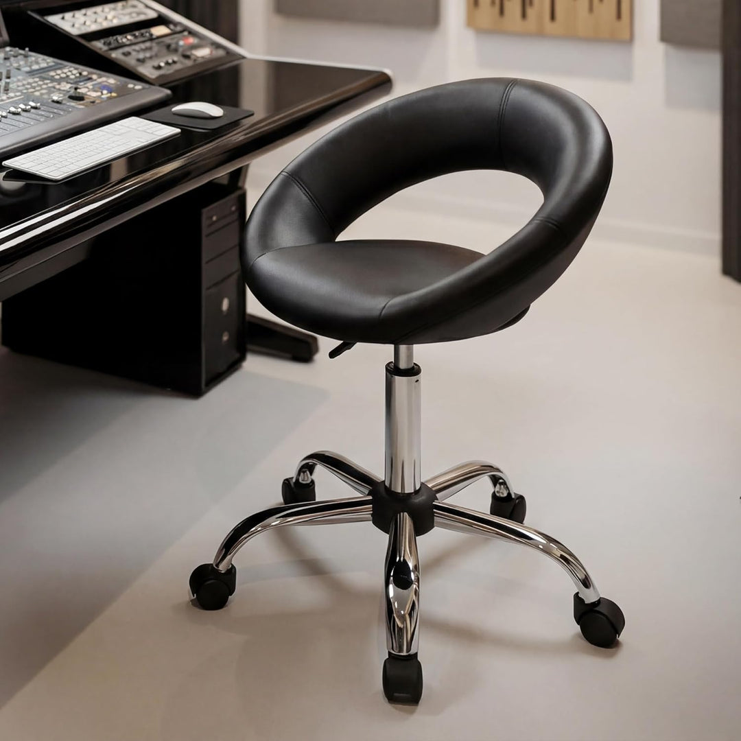 Duhome Drehstuhl mit Rollen, Rollhocker Kunstleder Drehhocker Schminktisch Hocker mit Lehne Arbeitsh