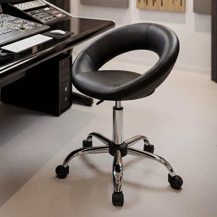 Duhome Drehstuhl mit Rollen, Rollhocker Kunstleder Drehhocker Schminktisch Hocker mit Lehne Arbeitsh