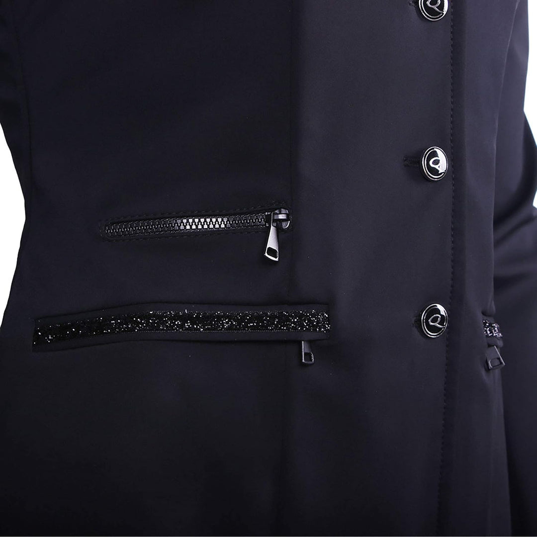 QHP Damen Turniersakko Turnierjacket Juliet Stretchgewebe Glitzerband 44 Schwarz, 44 Schwarz
