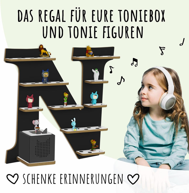 Regal Buchstabe für Toniebox, Wandregal für Tonie Figuren, personalisiert mit Name, Aufbewahrung für