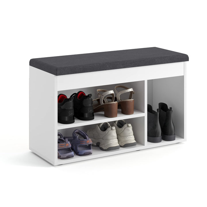 KOMTO Schuhbank mit Sitzfläche - Schuhregal Bank mit Stauraum Weiss 80 x 48 x 32 cm Schuhschrank mit
