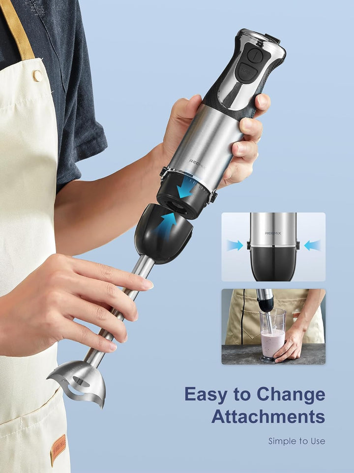 Pürierstab, 5-in-1 Stabmixer Edelstahl, 1000W Pürierstab mit 12 Geschwindigkeiten und Turbo-Modi, In