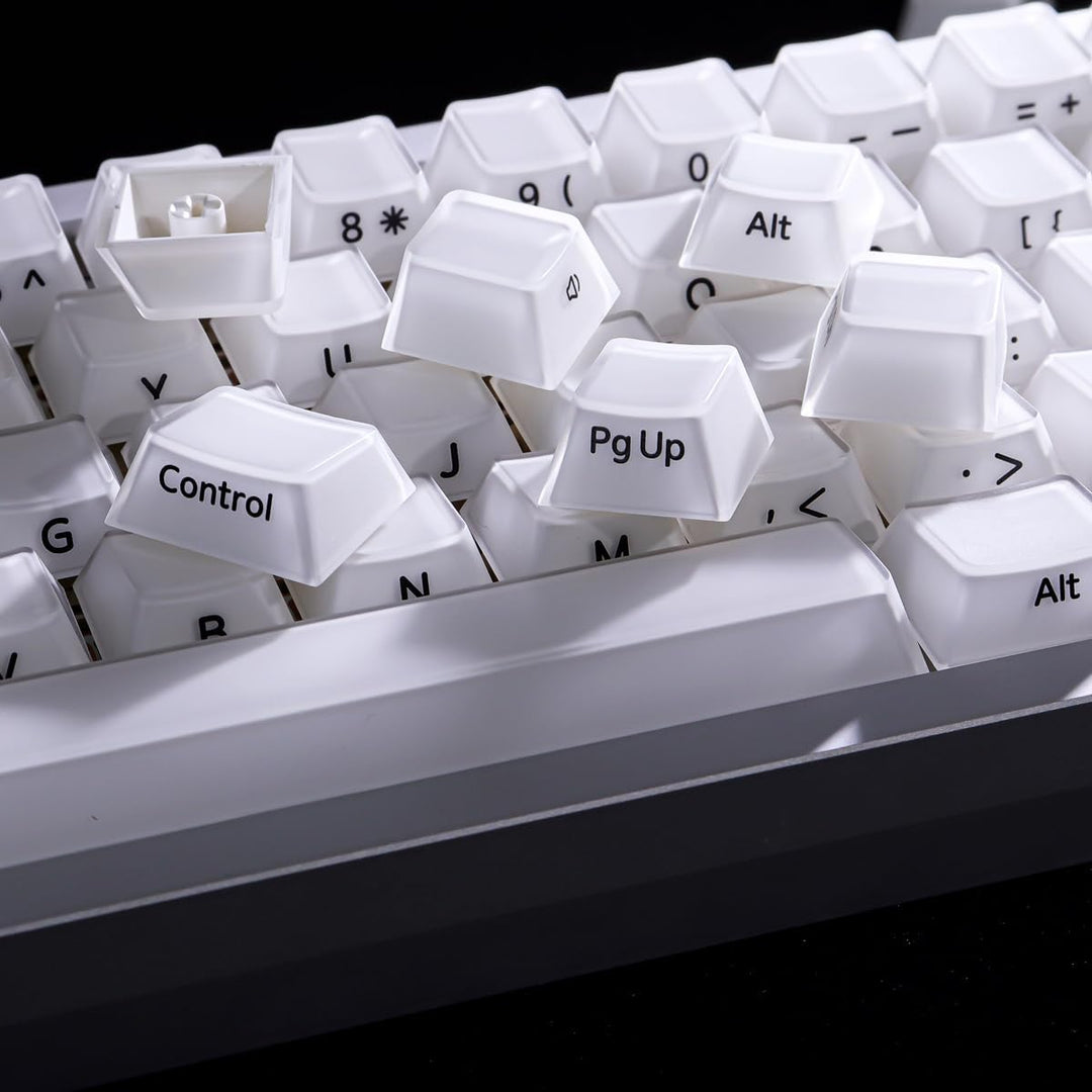 JakeTsai Velvet Crystal Jelly White Keycaps, 126 Keys Double Shot PC Keycaps Dye-Sub Cherry Profile