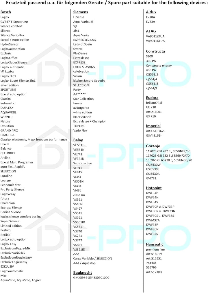 DL-pro Pumpen-Wellendichtung mit Flügel für Bosch Siemens 419027 00419027 Dichtung Dichtsatz für Umw