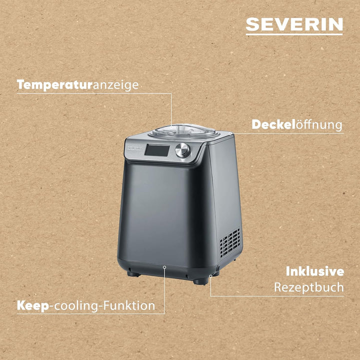 SEVERIN Kompakt Eismaschine & Joghurtbereiter, platzsparende Eismaschine mit Kompressor im Slim-Desi