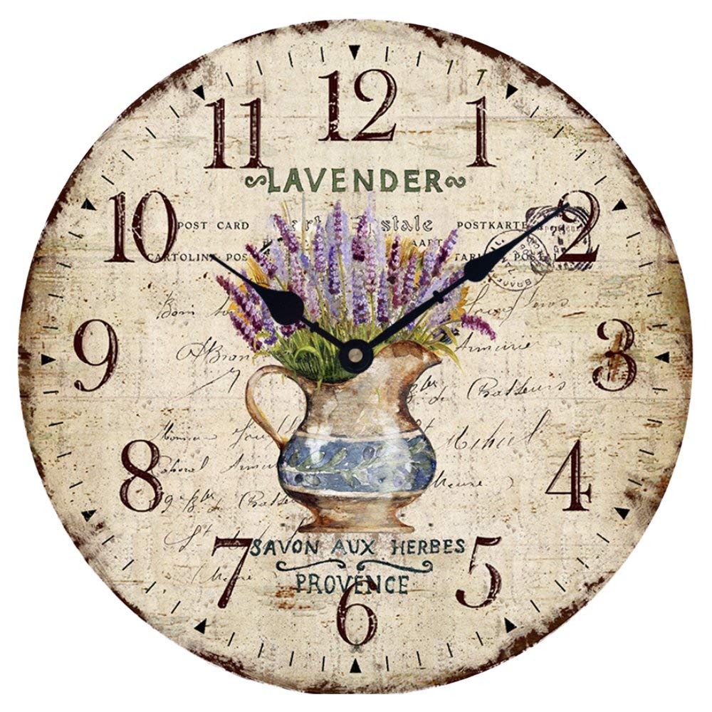 Wanduhr küchenuhr Vintage Shabby CHIC Antik Nostalgie Rustikale Quarzuhr aus MDF mit lautlosem Uhrwe