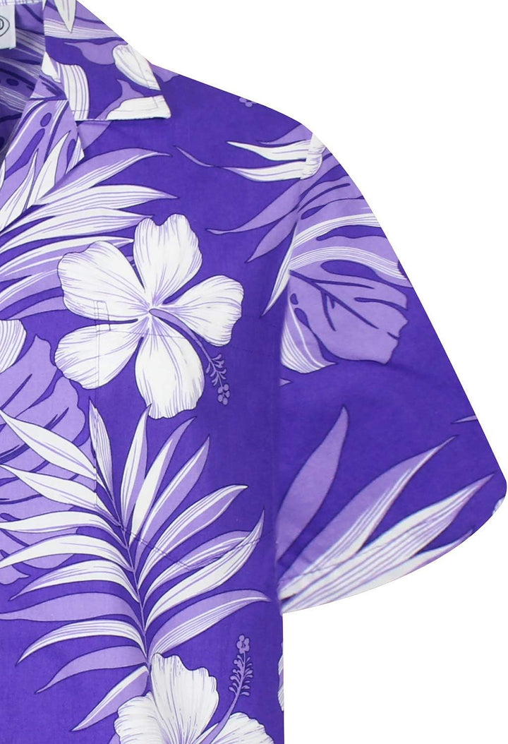 P.L.A. Pacific Legend Original Hawaiihemd, Kurzarm, Weisser Hibiskus, Violett, M