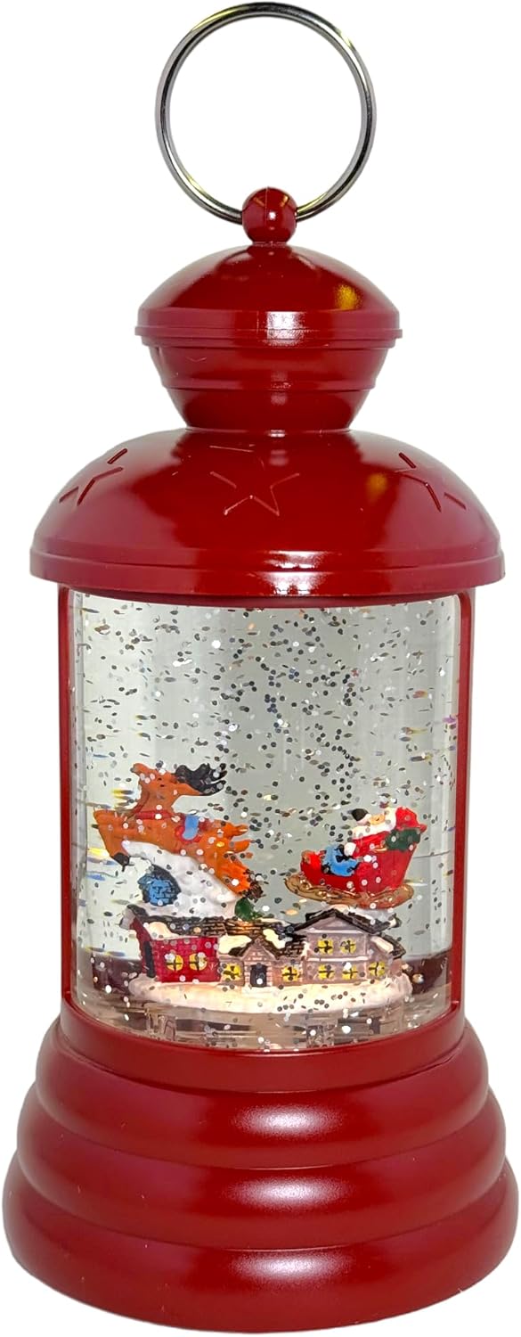 MIJOMA Weihnachtliche LED Laterne Schneekugel aus Glas, Zauberhafter Schneewirbeleffekt, Warmweisses