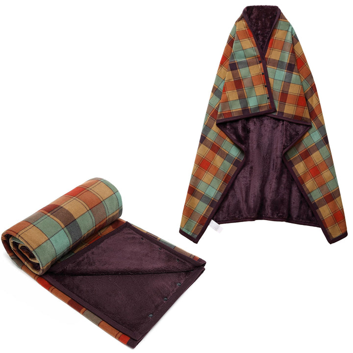 Damen Poncho Fleece Tragbare Decke, Karierte Schossdecke Bequemer Poncho Plüschdecken Überwurf Schal