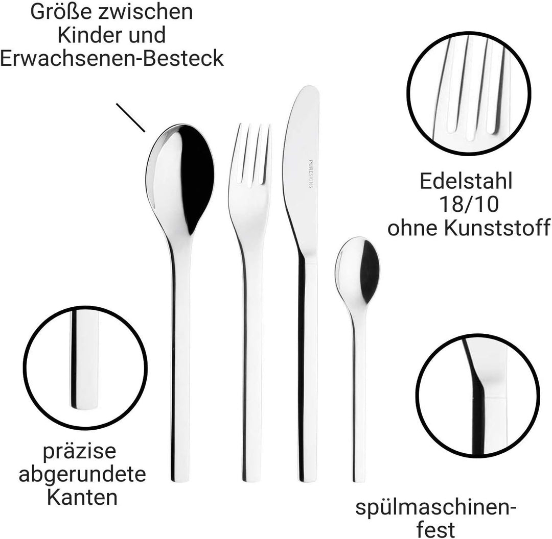 Puresigns ONE Juniorbesteck Edelstahl Poliert Silber 4-teilig, Poliert