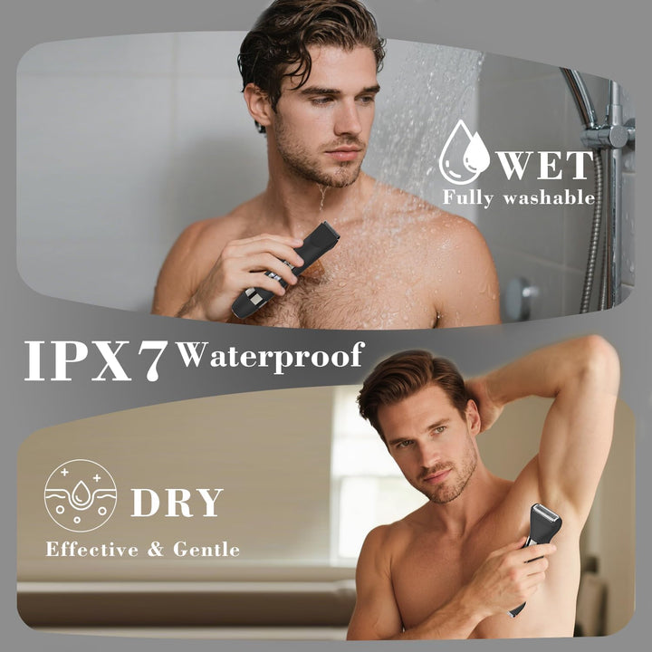 Hatteker 4-in-1 Multifunktionaler Zweikopf-Körperhaartrimmer Herren, IPX7 Wasserdicht Leistenhaarras