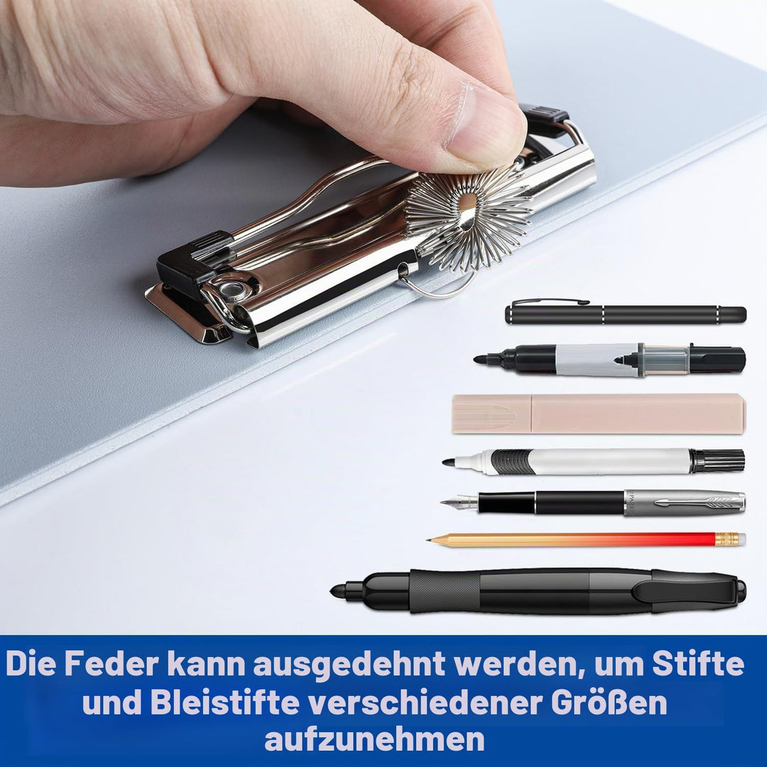 Klemmbrett A4 mit Stifthalter, 10 Stück Clipboard Kunststoff Eindicken mit Bügelklemme, Einschiebbar