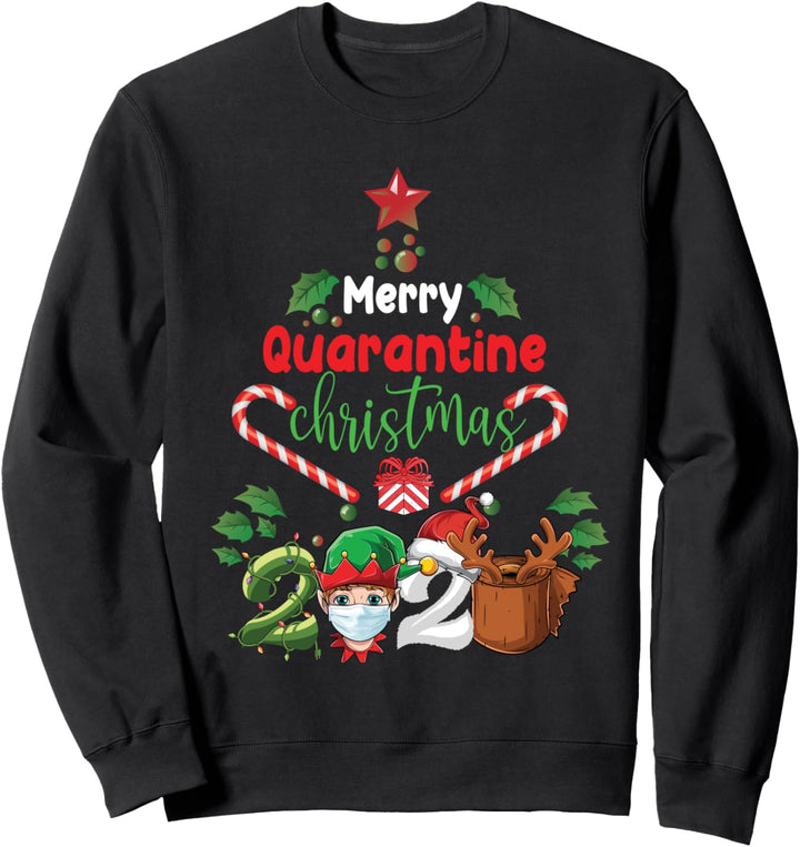 Merry Quarantine Christmas 2020 Xmas Pajamas elf mask gift Sweatshirt