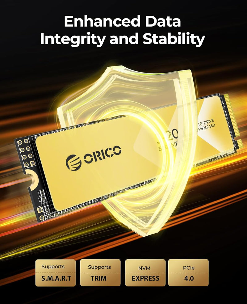 ORICO SSD 1TB M.2, PCIe 4.0 Interne NVMe SSD 2280 bis zu 4700 MB/s mit Kühlkörper, 3D NAND Flash, In