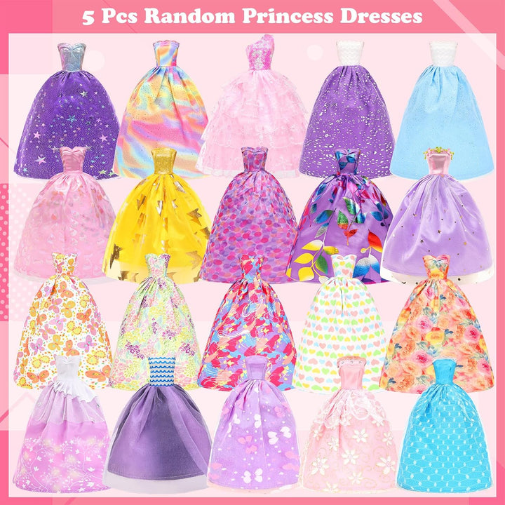 82 Stück Puppenzubehör 5 Abendkleider 3 Outfits 8 Kleider 2 Badeanzüge 15 Schuhe und 49 Puppenzubehö