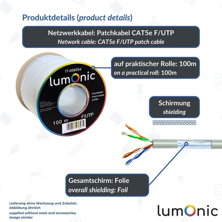 Lumonic 100m Netzwerkkabel CAT 5e F/UTP I CAT5e-Kabel, Gigabit Lan Kabel, Ethernet Kabel I Flexibles