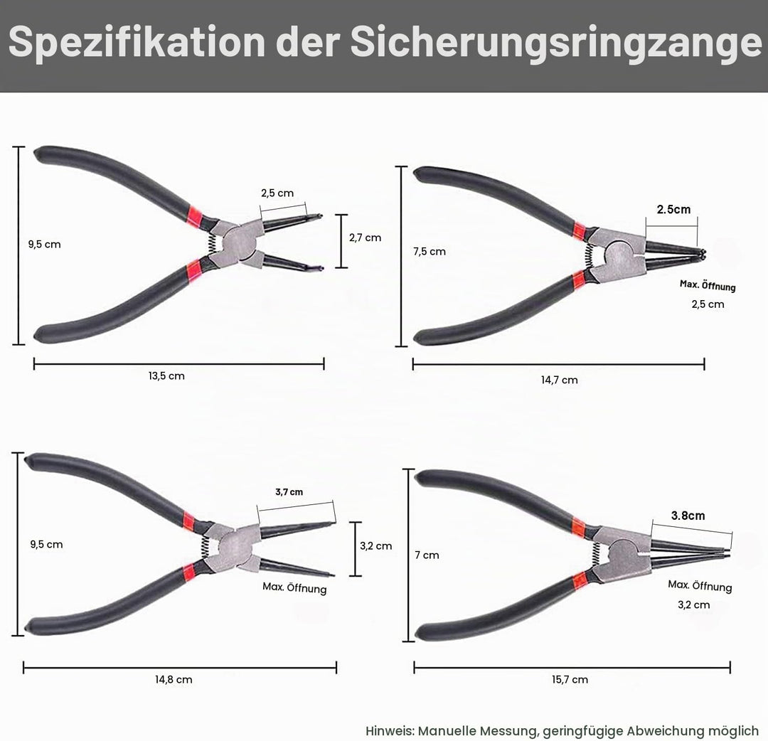 Emsmil 4 Tlg 150mm Sprengringzangen Sicherungsringzangen Set Gebogen Gerade 6 Zoll Seegeringzange fü