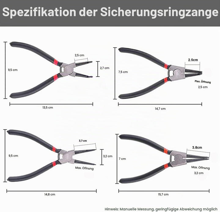 Emsmil 4 Tlg 150mm Sprengringzangen Sicherungsringzangen Set Gebogen Gerade 6 Zoll Seegeringzange fü