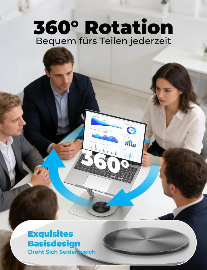 Laptop Ständer Höhenverstellbar, Ergonomischer Faltbarer Laptop Halterung mit 360°Drehbarer Basis, B