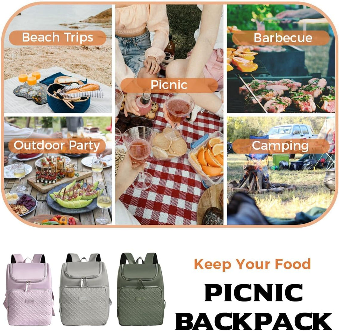 18L Picknickrucksack Kühltasche Kühlrucksack Thermo Rucksack Isoliert Cooler Bag Isoliertasche Grau,