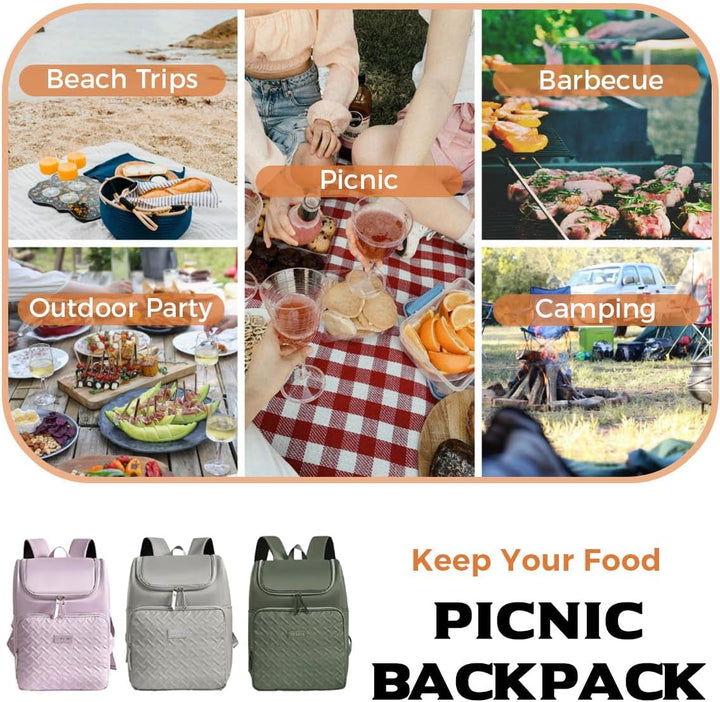 18L Picknickrucksack Kühltasche Kühlrucksack Thermo Rucksack Isoliert Cooler Bag Isoliertasche Grau,