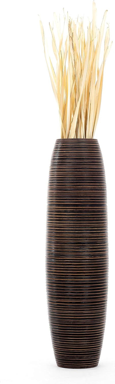 Leewadee Grosse Bodenvase für Dekozweige hohe Standvase Design Holzvase, Holz, 90 cm, Braun 90 cm Br